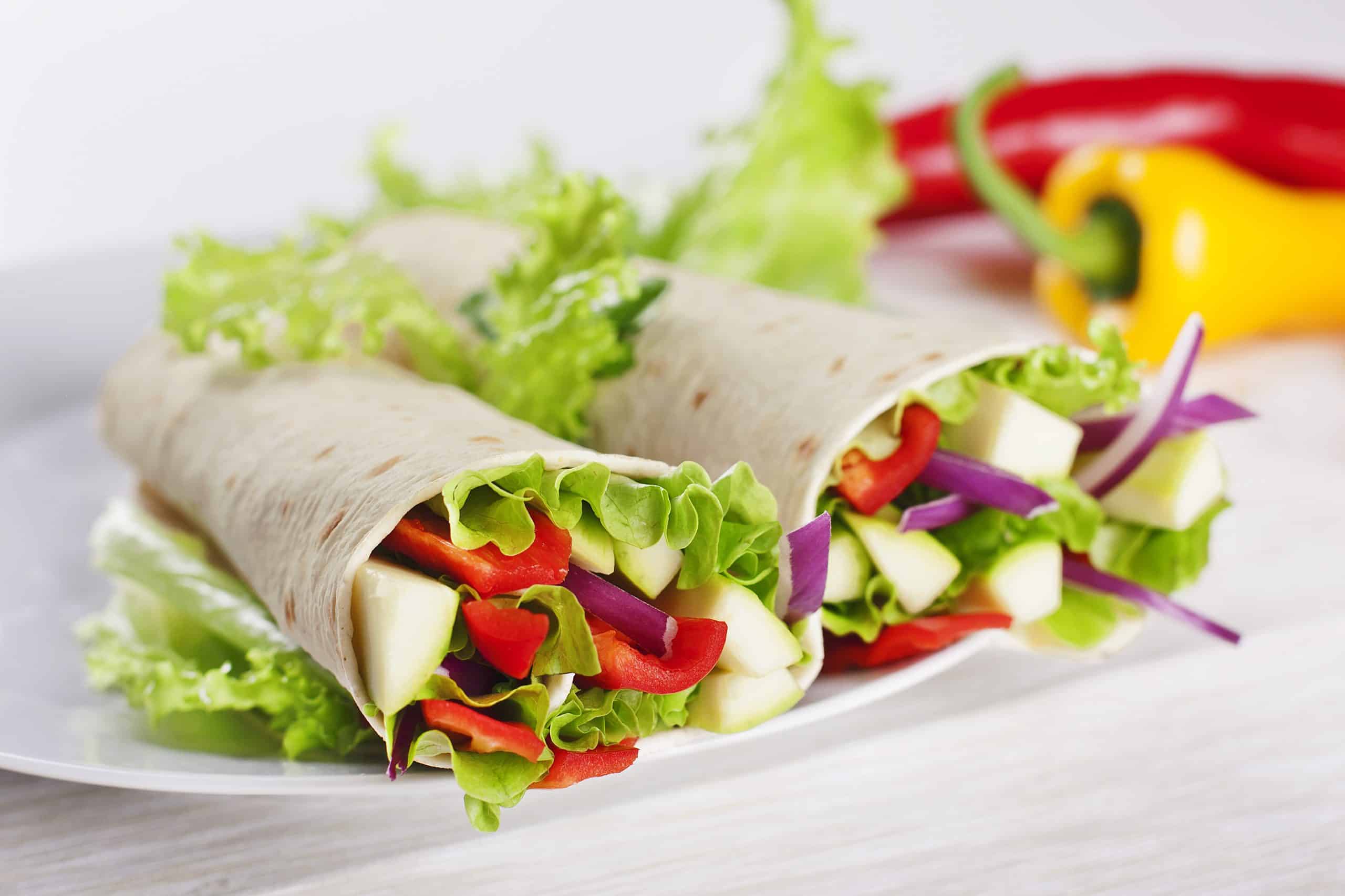 Healthy rainbow veggie wrap