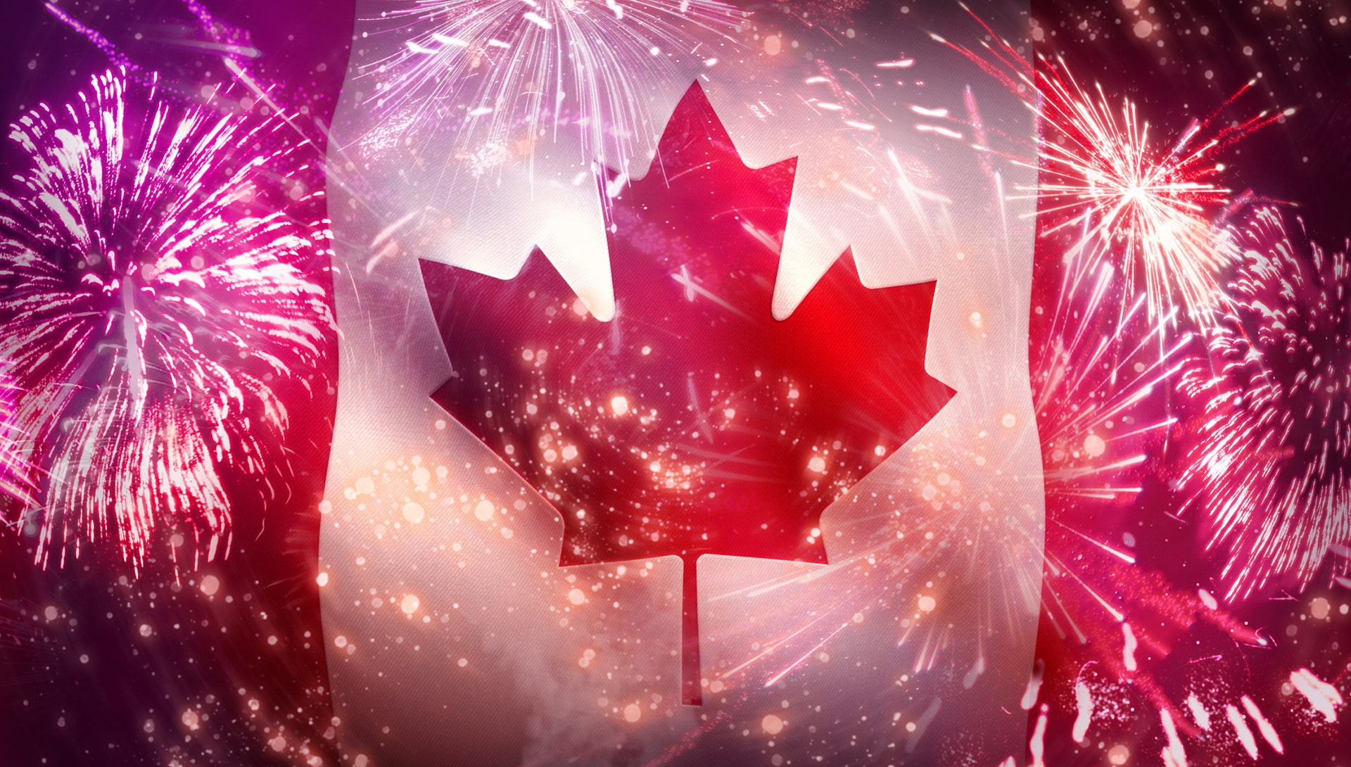 Canada Day Celebration Flag with fireworks