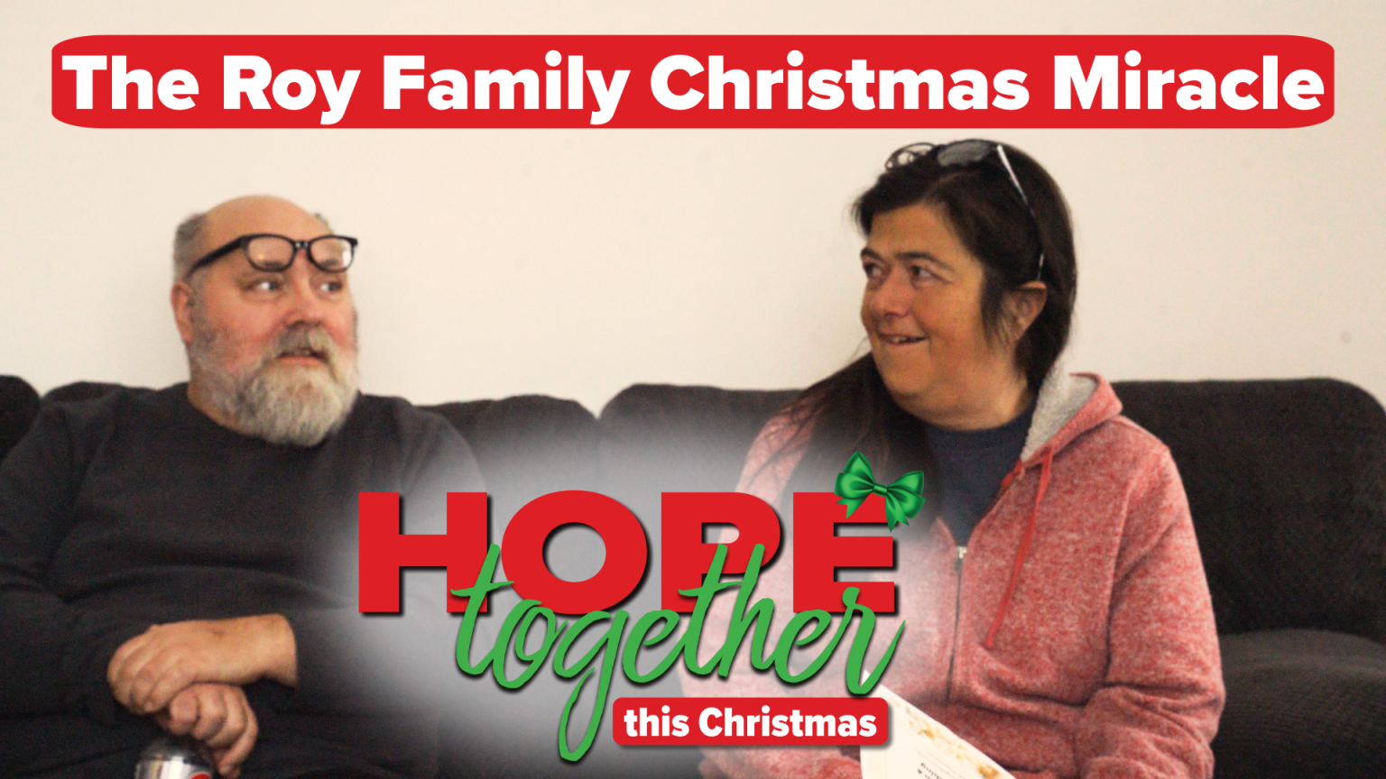 The Roy family in Belleville receiving their Hope Together This Christmas blessing from UCB Radio.